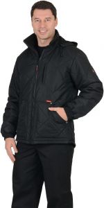 Куртка СИРИУС-ПРАГА-Люкс мужская, с капюшоном, черный